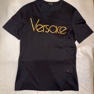 Versace Black Tee with Metallic Gold Logo